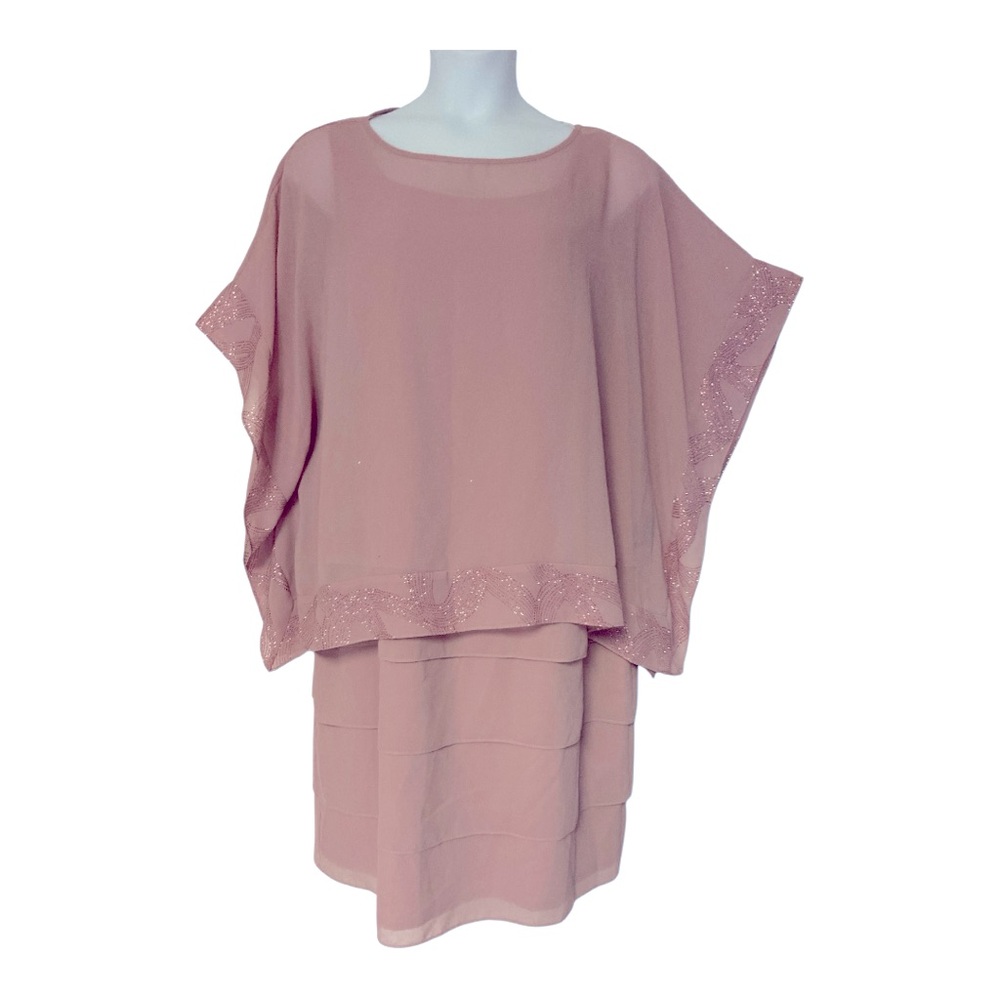 2-Piece Blush Pink Georgette MIDNIGHT VELVET Office Party Summer Cape Dress 18W